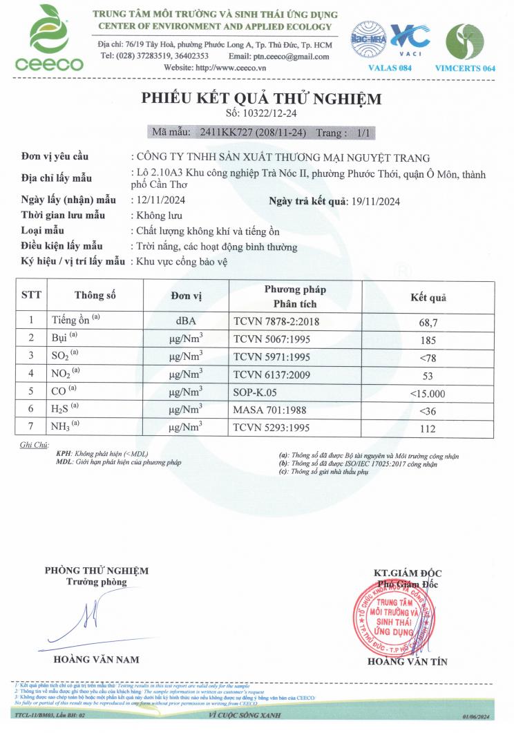 Phiếu kết quả thử nghiệm 3